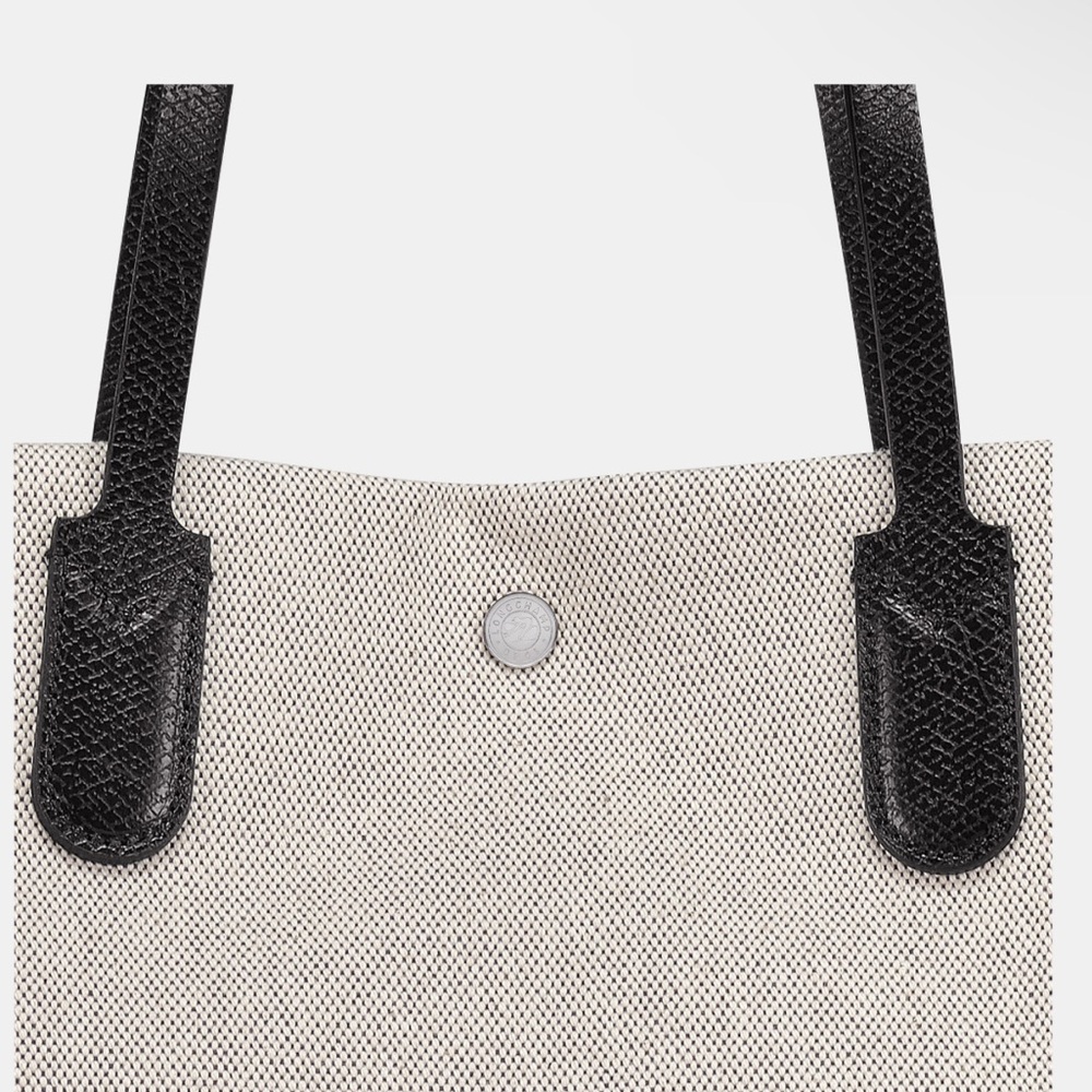 LONGCHAMP Essential L Canvas Tote Bag - Ecru/Black - NWT - Picture 3 of 5